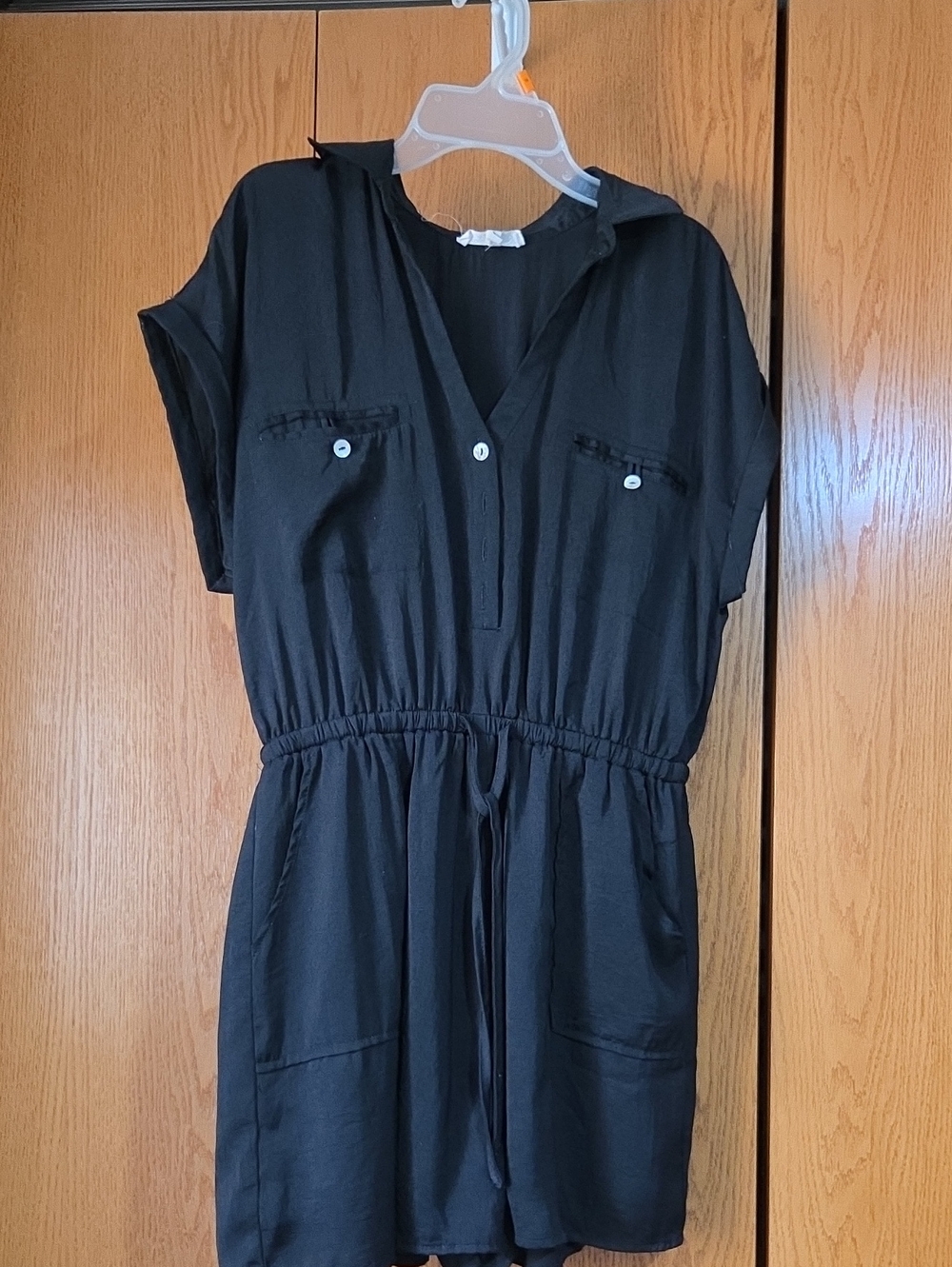 PROMESHA Black Short Sleeve Romper with Drawstring